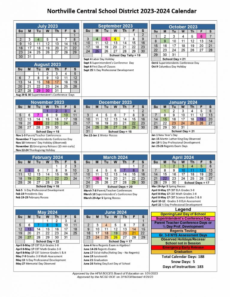 2023-24 District Calendar - Northville Central School District